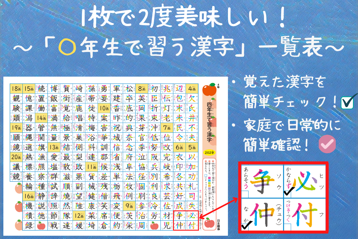 1枚で2度美味しい 年生で習う漢字 一覧表を見てみよう 日本標準 小学校教材 テスト ドリル プリント 教育ict